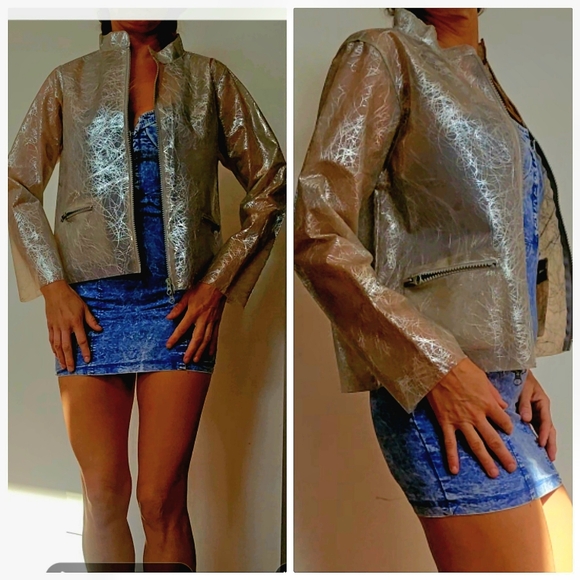 Moda operandi ny fashion week sample vinyl w metallic thread rain  jacket S/m - Picture 3 of 8